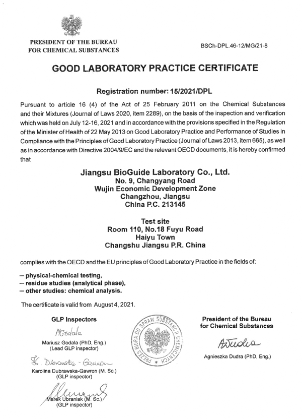 OECD GLP certificate